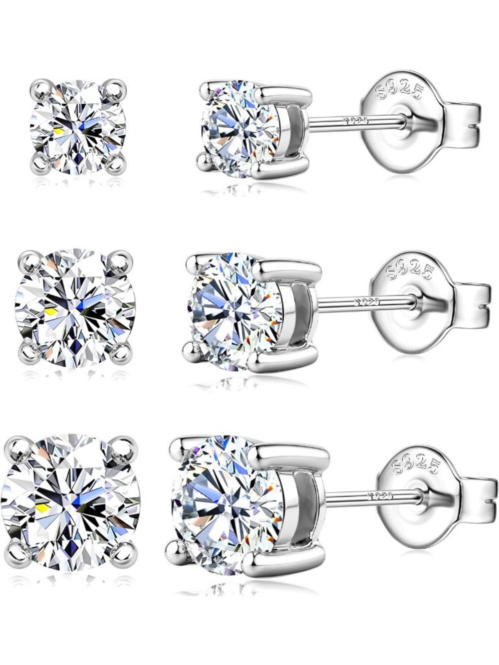 Men's Moissanite Stud Earrings in Sterling Silver, 14K White Gold Plated